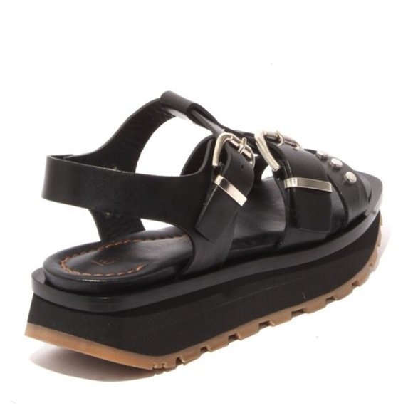 ITALIAN Black Leather Platform Slingback Sandals - Picture 4 of 8